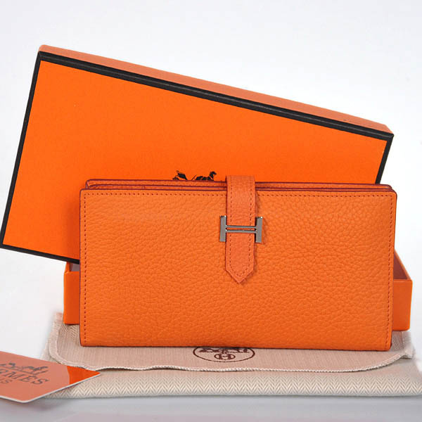 208 Hermes 2 snodata portafoglio in pelle originale a Orange